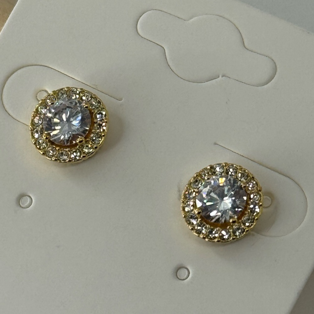 Sparkly Gold CZ Stud Earrings